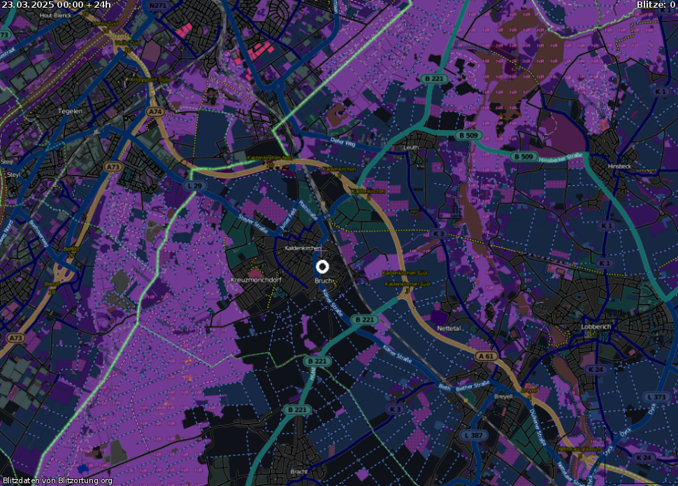Bliksem kaart Kaldenkirchen 24.03.2025