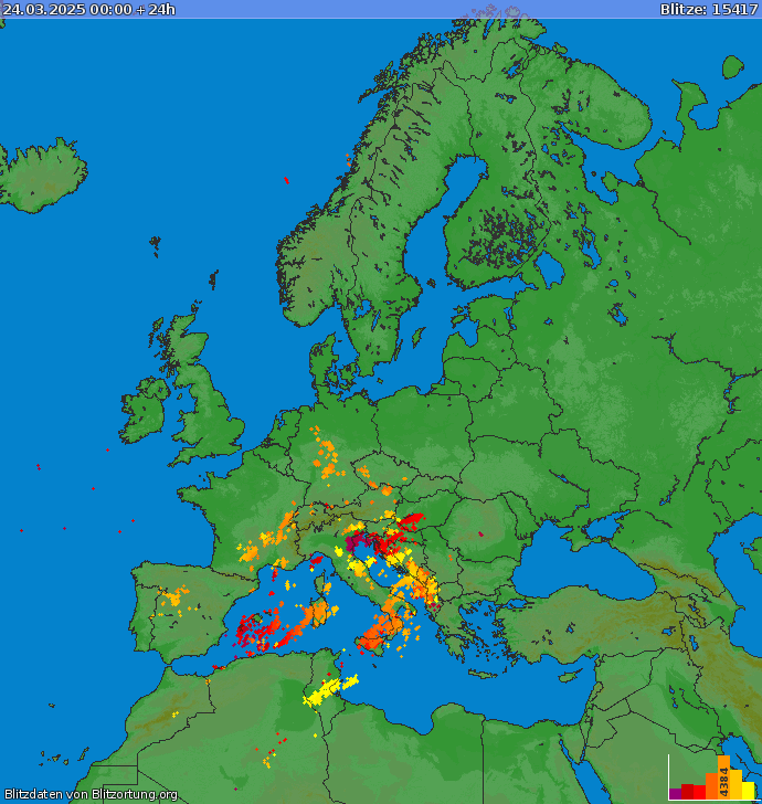Lightning map Europe 2025-03-24