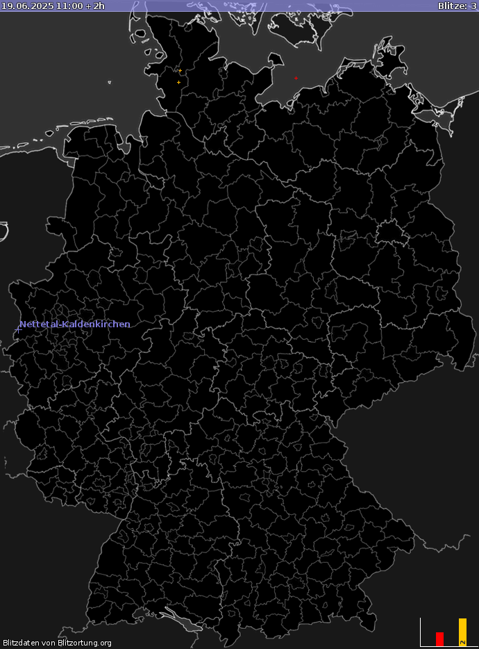Lightning map Germany 2025-06-19 (Animation)