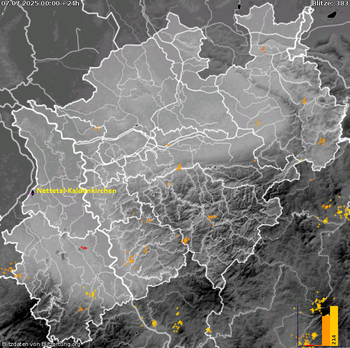 Lightning map NRW 2025-07-08