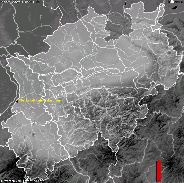 Lightning map NRW 2025-07-09 (Animation)