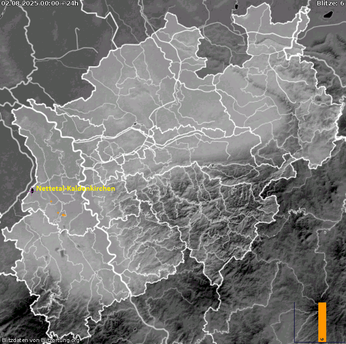 Lightning map NRW 2025-08-03