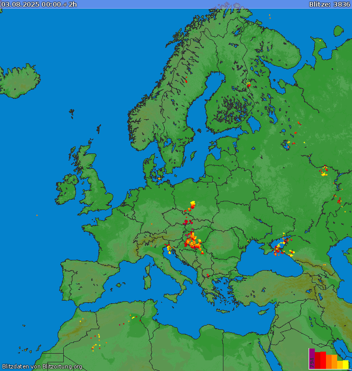 Lightning map Europe 2025-08-03 (Animation)