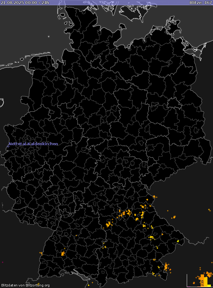 Bliksem kaart Duitsland 21.08.2025