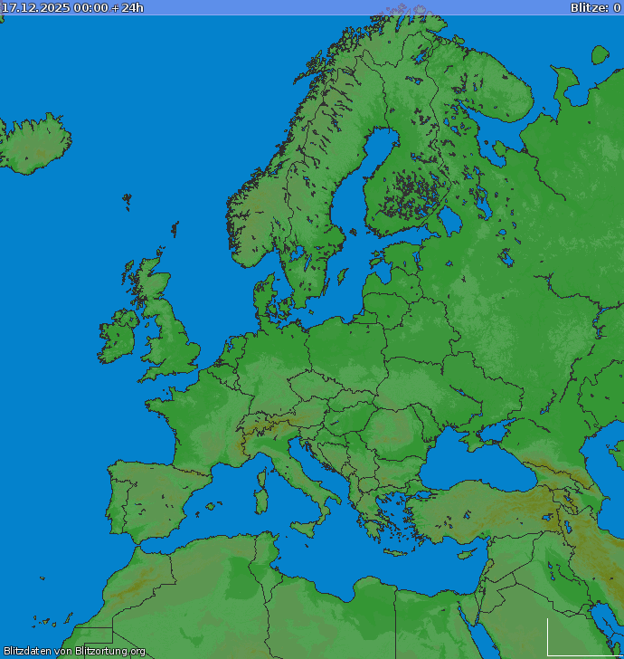 Lightning map Europe 2025-12-17