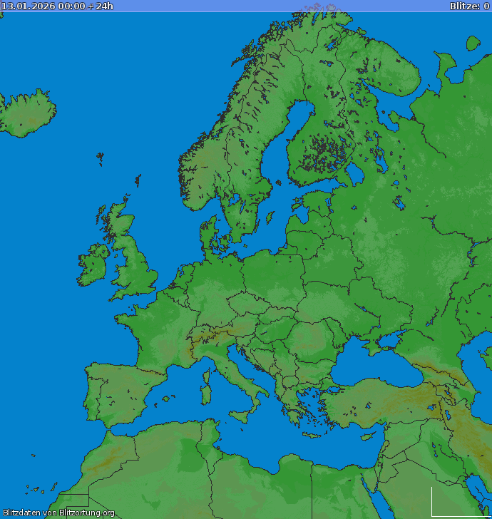 Lightning map Europe 2026-01-13