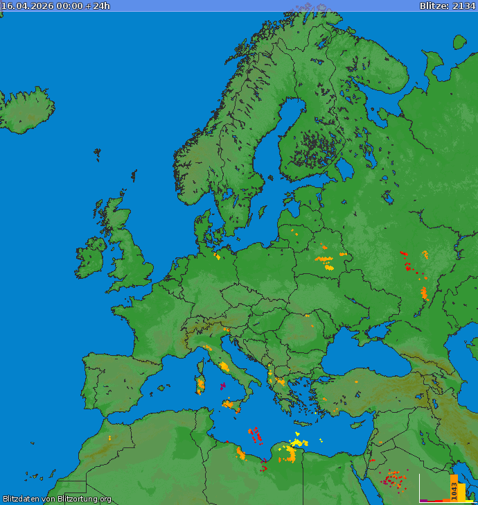 Lightning map Europe 2026-04-16