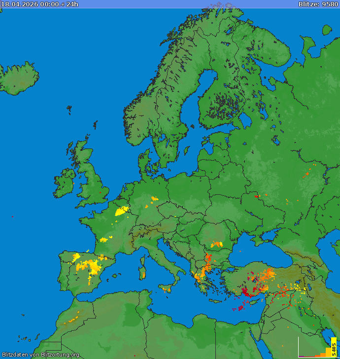Villámtérkép Európa 2026-04-18