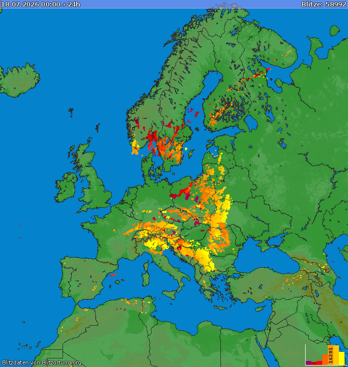 Lightning map Europe 2026-07-18