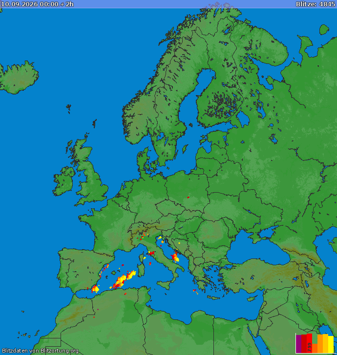 Lightning map Europe 2026-09-10 (Animation)