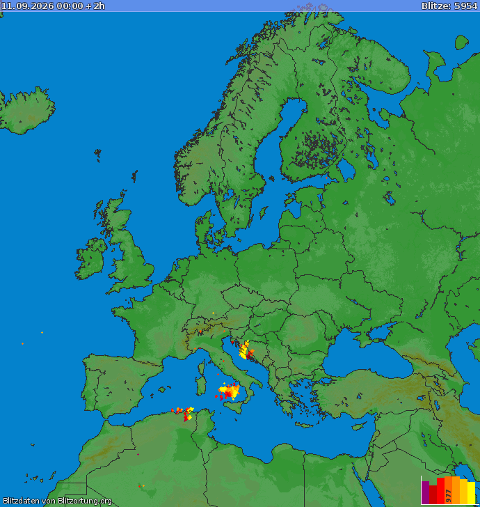 Bliksem kaart Europa 11.09.2026 (Animatie)