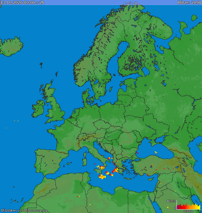 Villámtérkép Európa 2026-10-13 (Animáció)