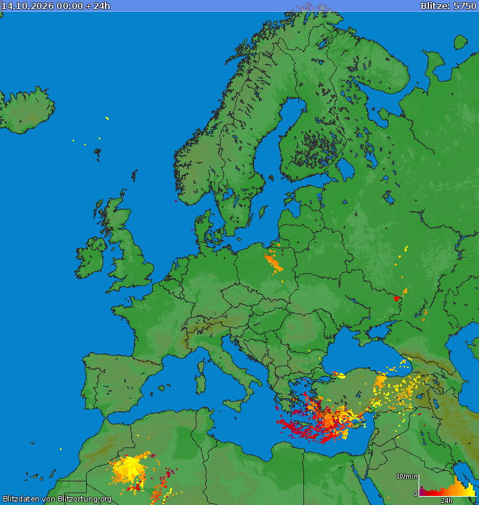 Mappa dei fulmini Europa 14.10.2026
