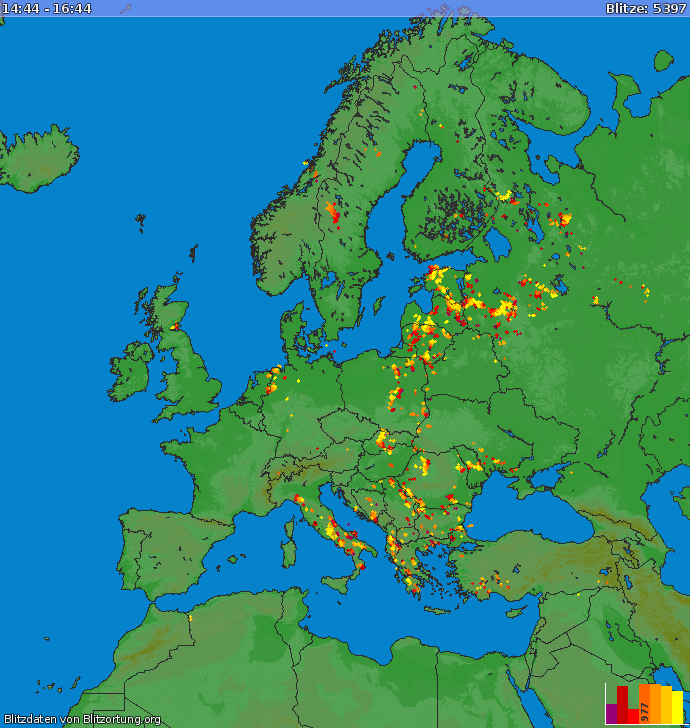 Mappa dei fulmini Europa 18.05.2024 13:04:33